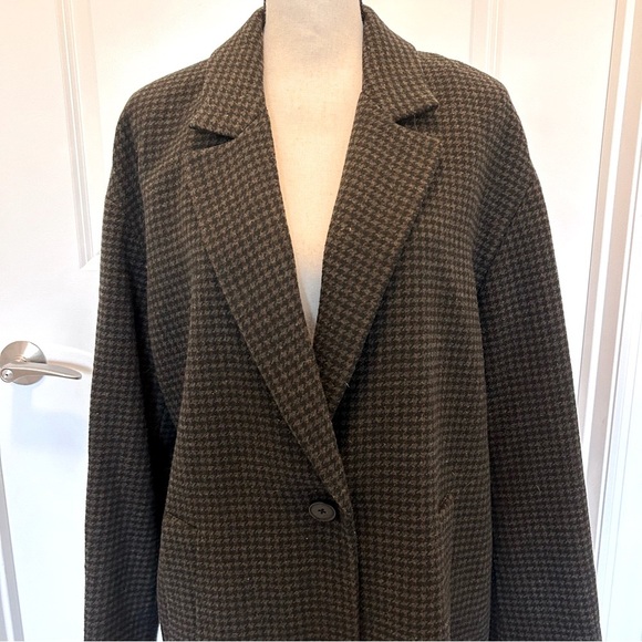 Zara Black and Brown Houndstooth Wool Coat SZ L - Picture 5 of 5